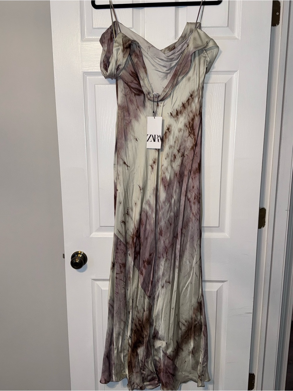 ZARA Mauve and Cream Tie-Dye Maxi Slip Dress